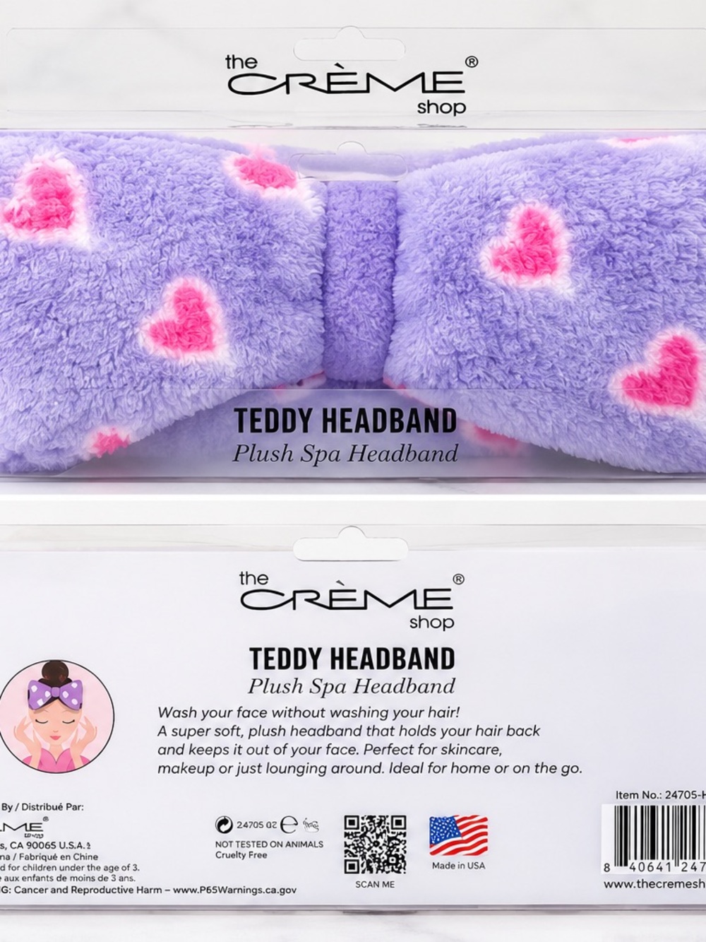 Purple Teddy Headband with Pink Hearts